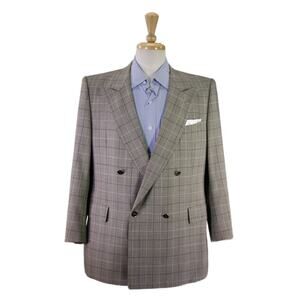 Chester Barrie Black Tan Check Wool Double Breasted Sportcoat Blazer Jacket 40S